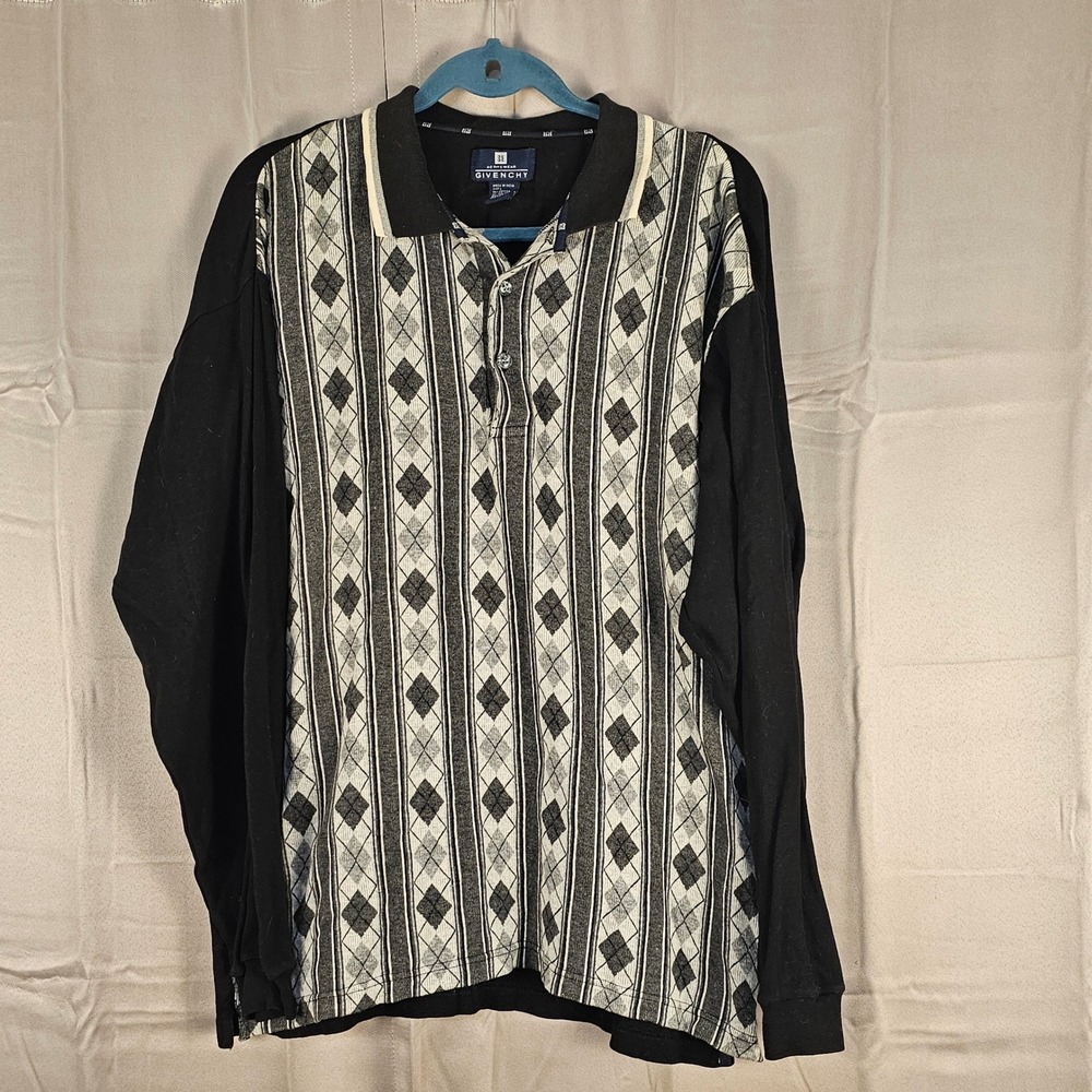 Vintage Givenchy Mens Diamond Print‎ Argyle Sweater Large
